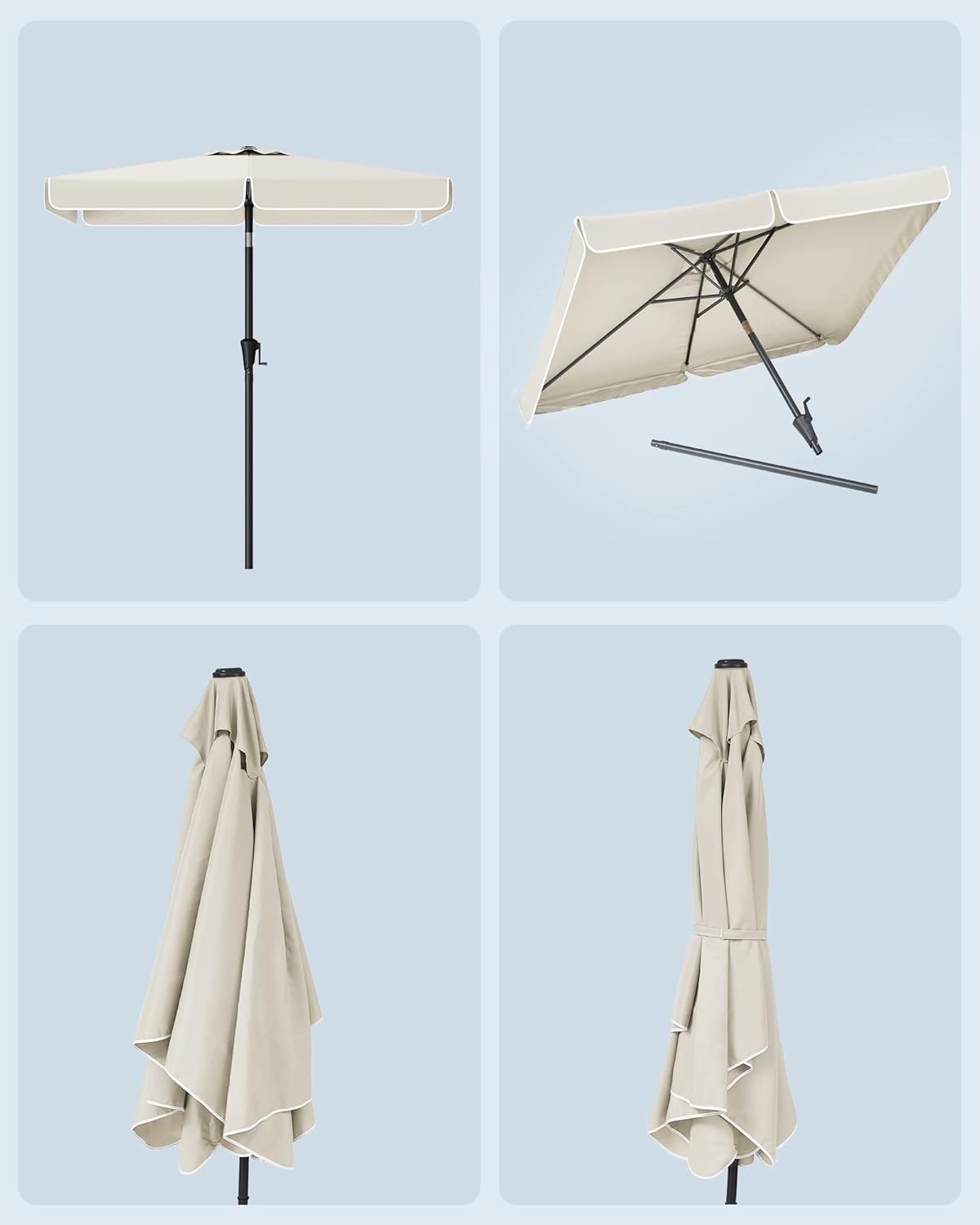 SONGMICS Kerti napernyő tekerőkarral, 200 x 150 cm, UPF 50+, 30°-ban dönthető, fém szerkezet, bézs - Image 2