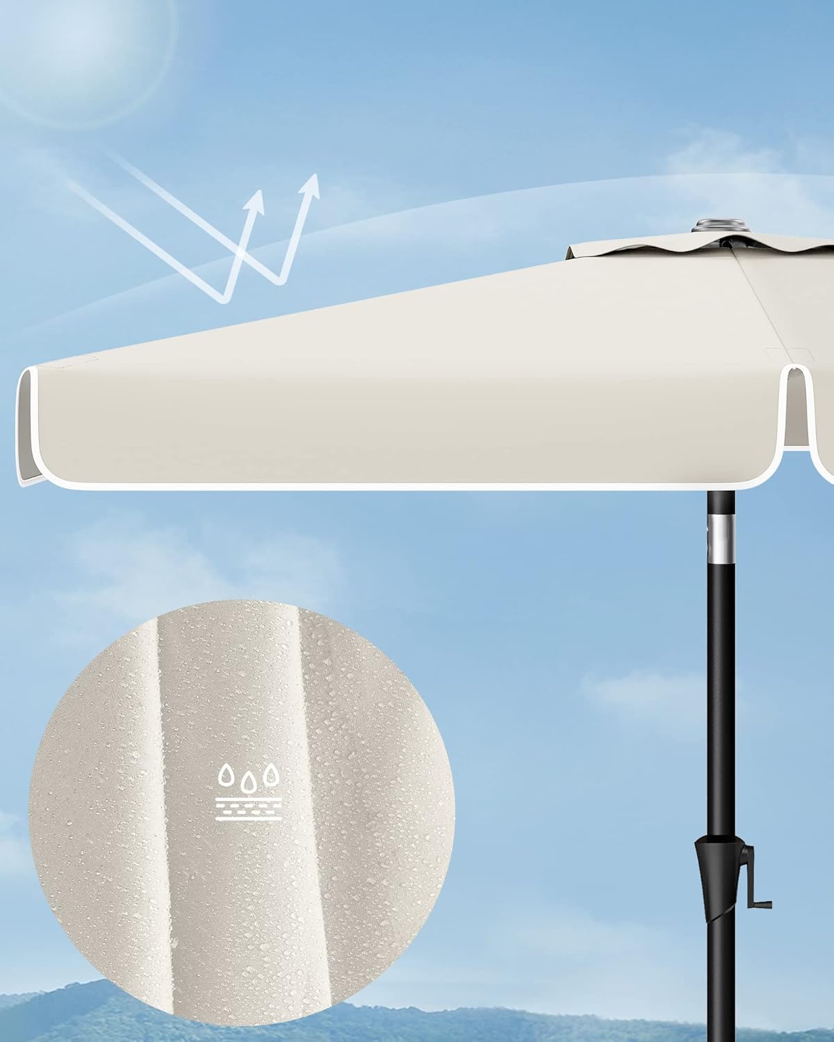 SONGMICS Kerti napernyő tekerőkarral, 200 x 150 cm, UPF 50+, 30°-ban dönthető, fém szerkezet, bézs - Image 5