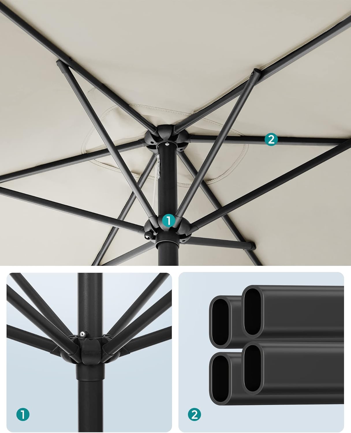 SONGMICS Kerti napernyő tekerőkarral, 200 x 150 cm, UPF 50+, 30°-ban dönthető, fém szerkezet, bézs - Image 6