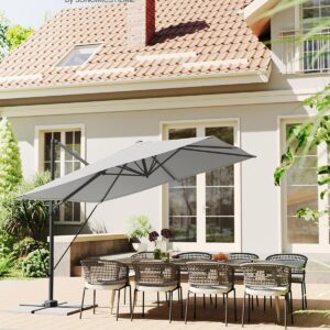 SONGMICS Függő kerti napernyő, 270 x 270 cm, UPF 50+, 360°-ban forgatható, állítható dőlésszög, tekerőkarral és talppal, szürke