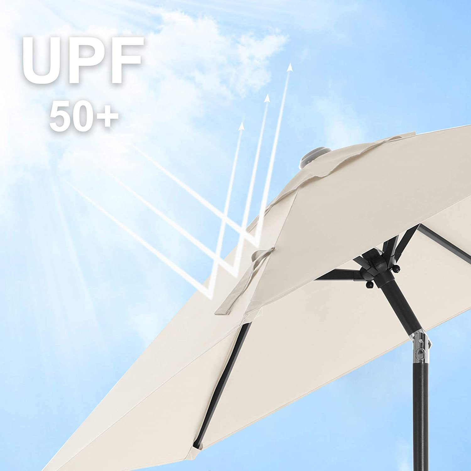 SONGMICS Kerti napernyő, 200 cm, kétirányú 30°-os dönthetőség, UPF 50+ poliészter, fém szerkezet, bézs - Image 5