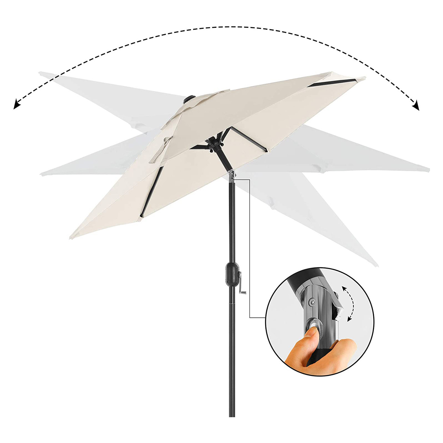 SONGMICS Kerti napernyő, 200 cm, kétirányú 30°-os dönthetőség, UPF 50+ poliészter, fém szerkezet, bézs - Image 6