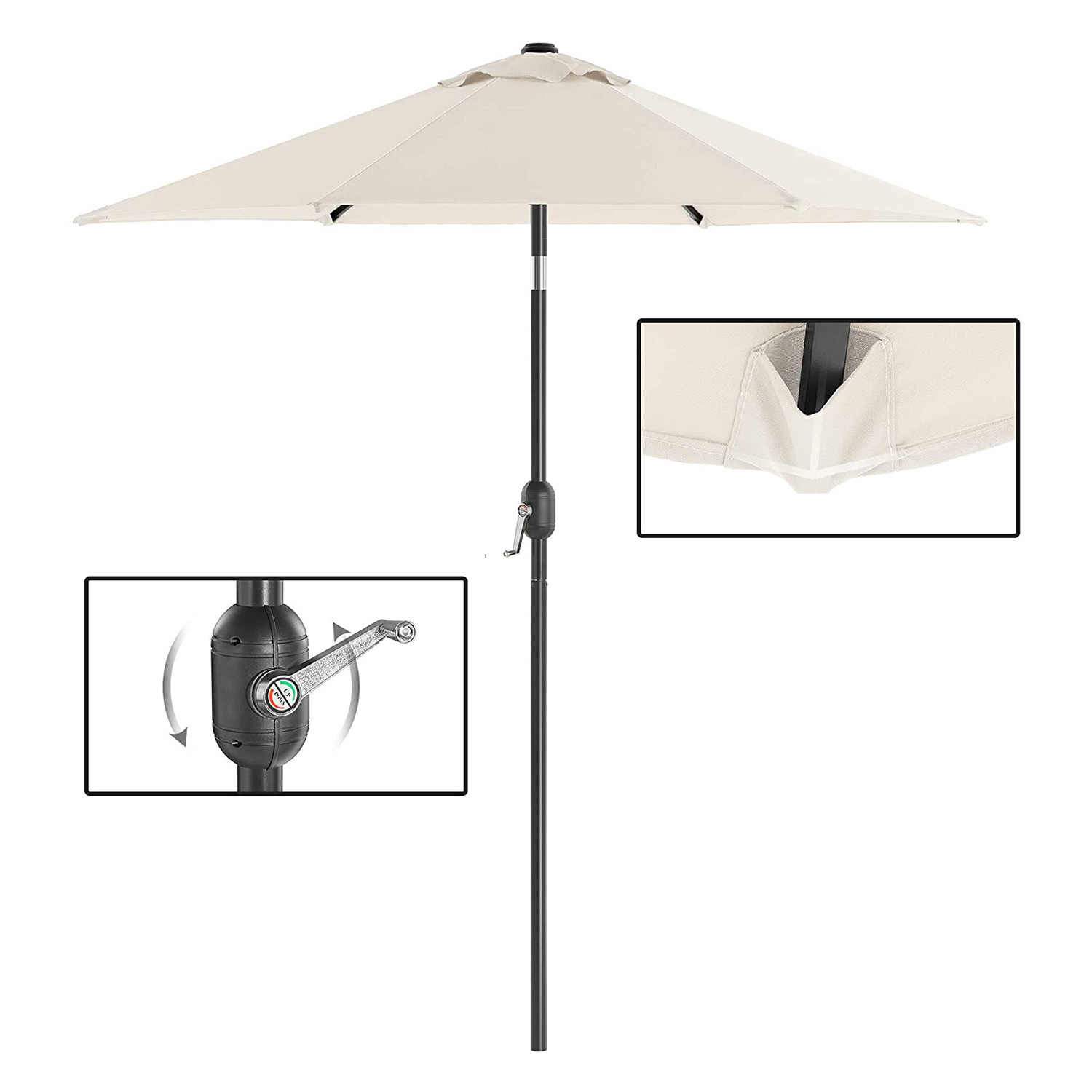 SONGMICS Kerti napernyő, 200 cm, kétirányú 30°-os dönthetőség, UPF 50+ poliészter, fém szerkezet, bézs - Image 9