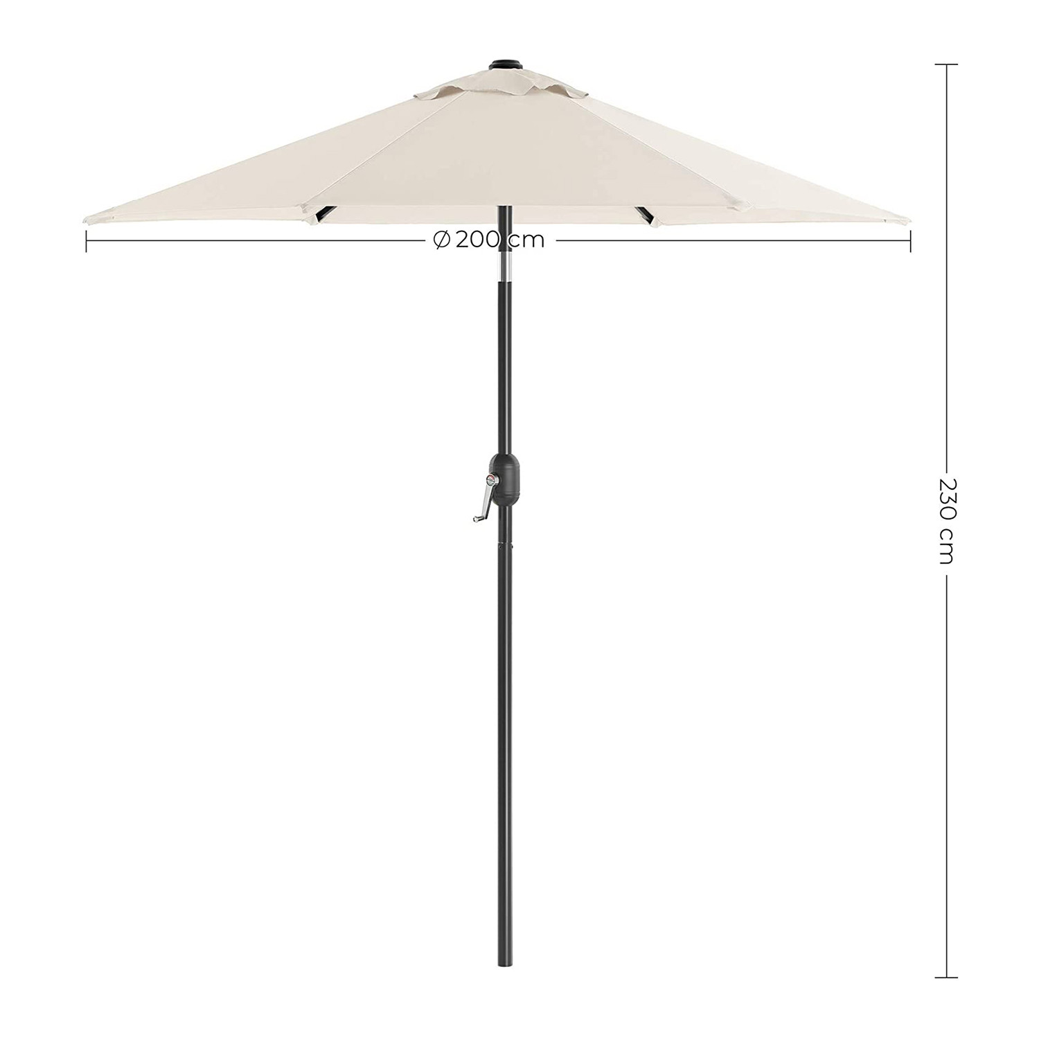 SONGMICS Kerti napernyő, 200 cm, kétirányú 30°-os dönthetőség, UPF 50+ poliészter, fém szerkezet, bézs - Image 10