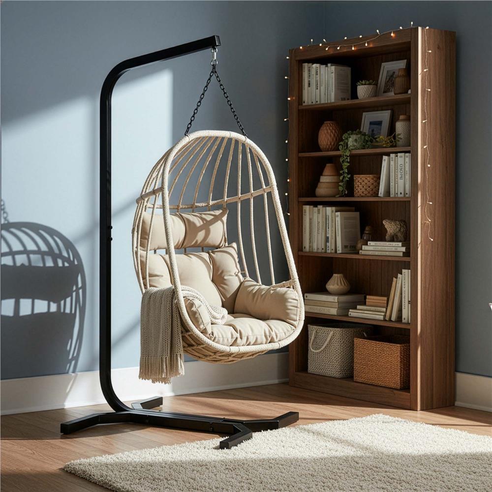 Fészekhinta vagy függőágy állvány, acél váz, max. 180 kg, 92x92x205 cm, fekete - Image 10