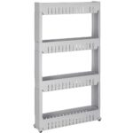 Tároló polcrendszer kerekekkel konyhába vagy fürdőszobába 4 polccal, 102x54x13 cm, szürke