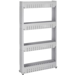 Tároló polcrendszer kerekekkel konyhába vagy fürdőszobába 4 polccal, 102x54x13 cm, szürke