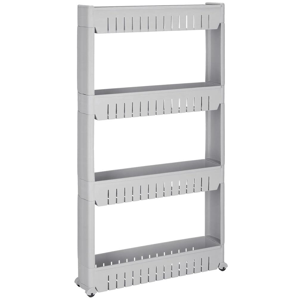 Tároló polcrendszer kerekekkel konyhába vagy fürdőszobába 4 polccal, 102x54x13 cm, szürke