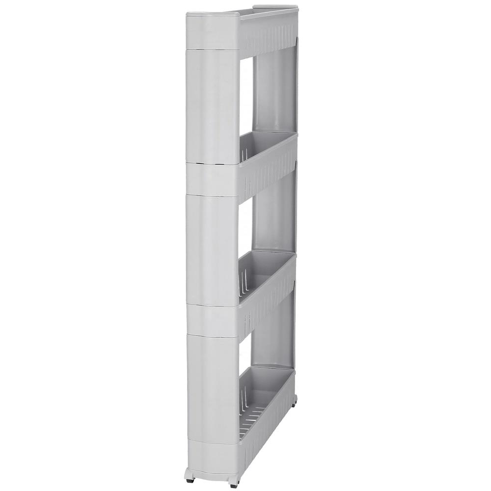 Tároló polcrendszer kerekekkel konyhába vagy fürdőszobába 4 polccal, 102x54x13 cm, szürke - Image 13