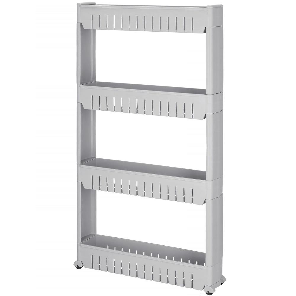 Tároló polcrendszer kerekekkel konyhába vagy fürdőszobába 4 polccal, 102x54x13 cm, szürke - Image 12