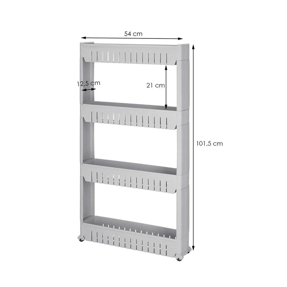 Tároló polcrendszer kerekekkel konyhába vagy fürdőszobába 4 polccal, 102x54x13 cm, szürke - Image 10