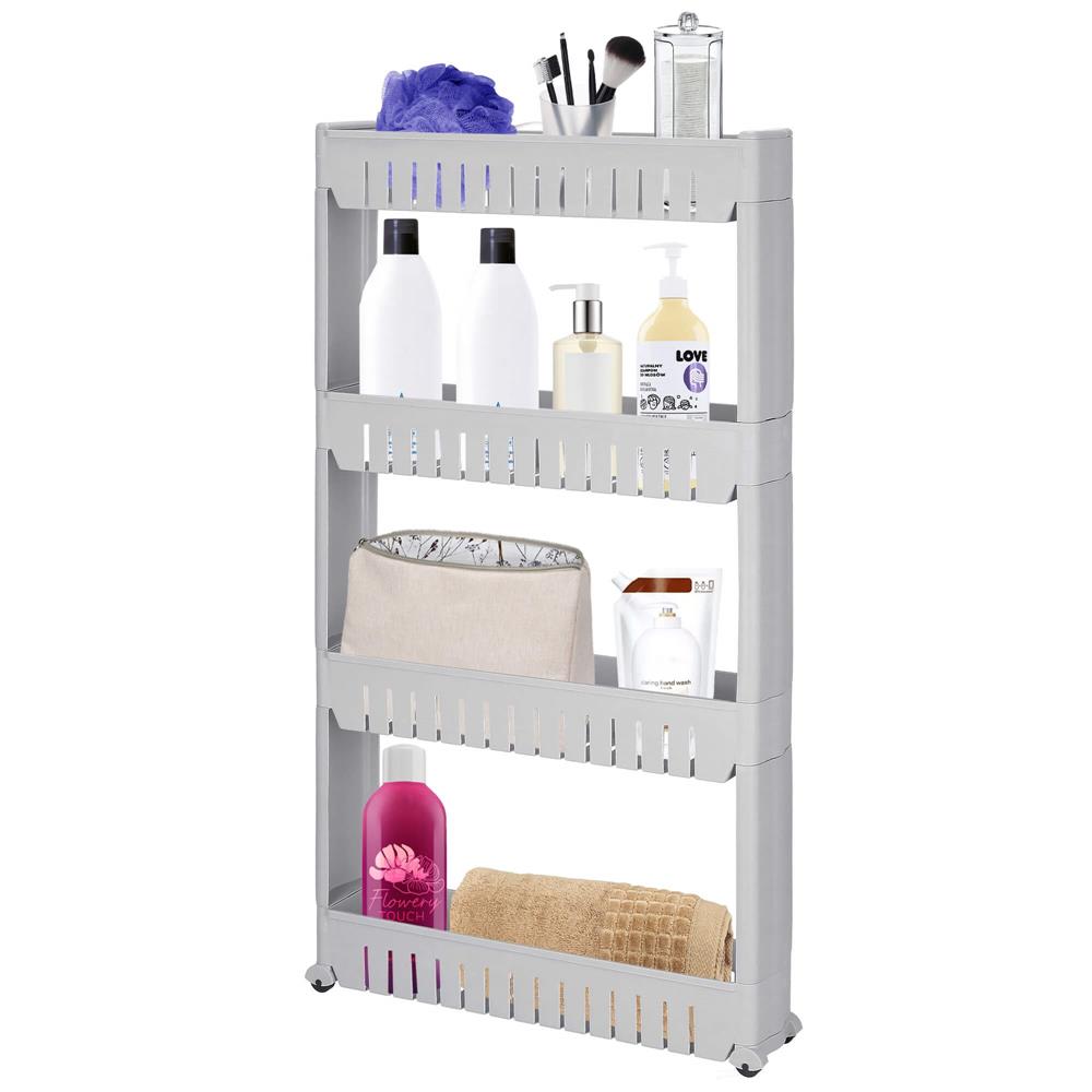 Tároló polcrendszer kerekekkel konyhába vagy fürdőszobába 4 polccal, 102x54x13 cm, szürke - Image 9