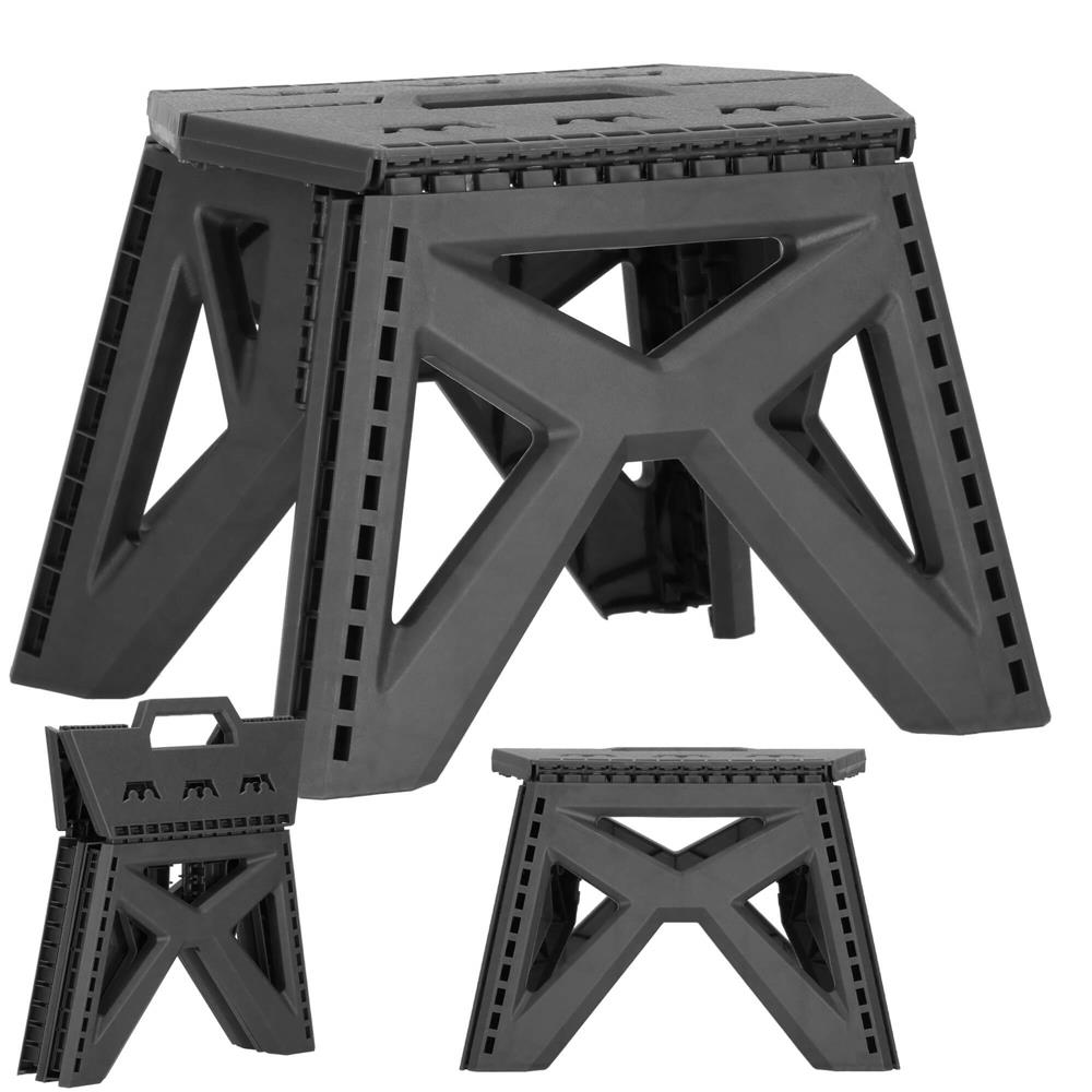 Multifunkciós fellépő, lépcsős zsámoly, 100 kg teherbírás, kompakt, fogantyúval, 31x23x23 cm, szürke - Image 5