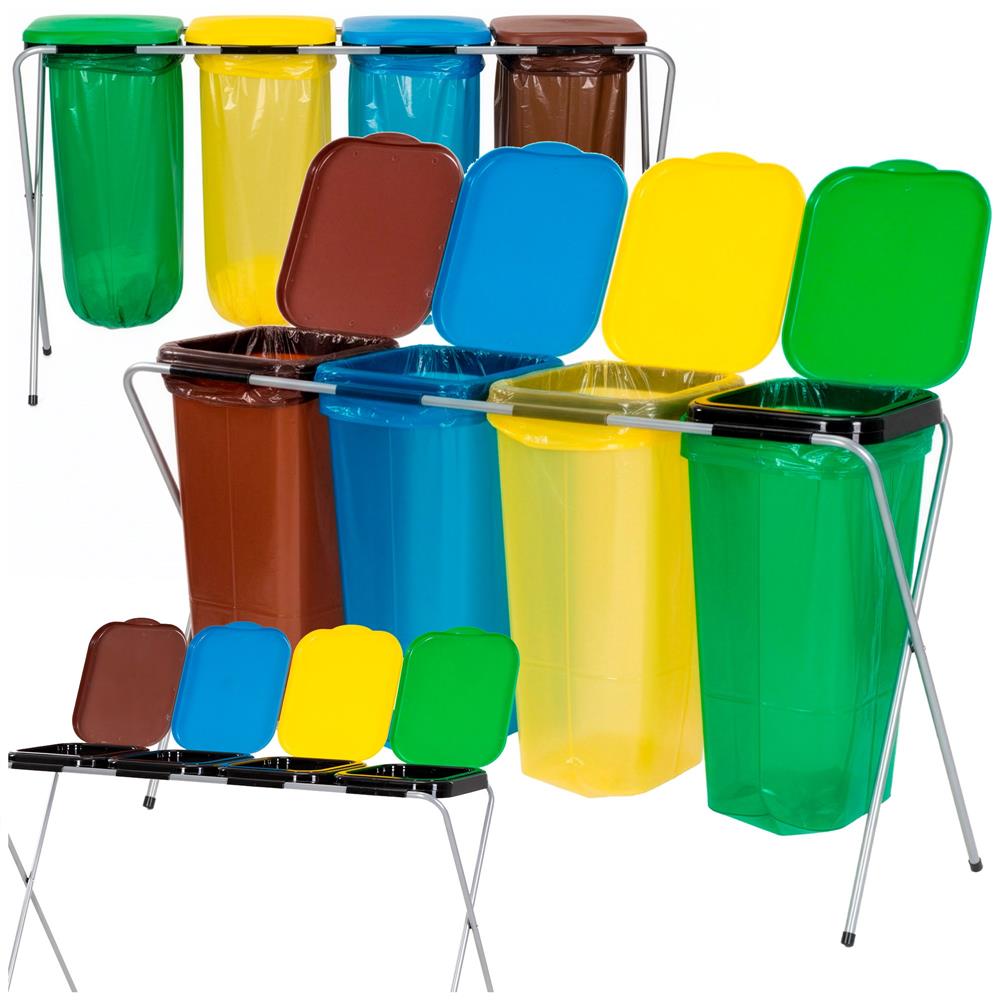 Szelektív hulladékgyűjtő 4 rekesszel, fém kerettel és PP fedéllel, 128x42x74 cm - Image 5