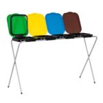Szelektív hulladékgyűjtő 4 rekesszel, fém kerettel és PP fedéllel, 128x42x74 cm