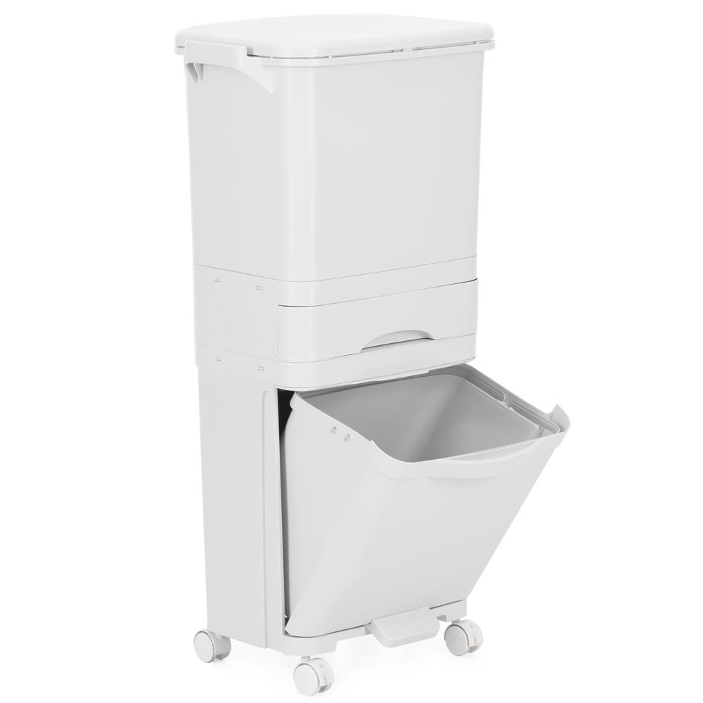 Szelektív hulladékgyűjtő 3 rekesszel, kerekeken, 42 l, fehér - Image 14