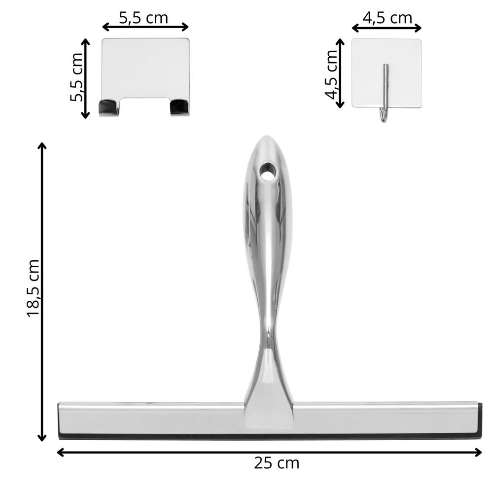 Rozsdamentes acél fürdőszobai lehúzó öntapadós hátlappal, 25 cm-es pengével, fényes ezüst kivitelben - Image 13