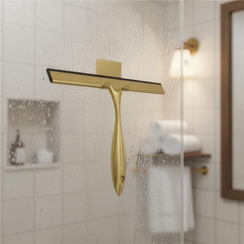 Rozsdamentes acél fürdőszobai lehúzó öntapadós hátlappal, 25 cm-es pengével, fényes arany felülettel - Image 8