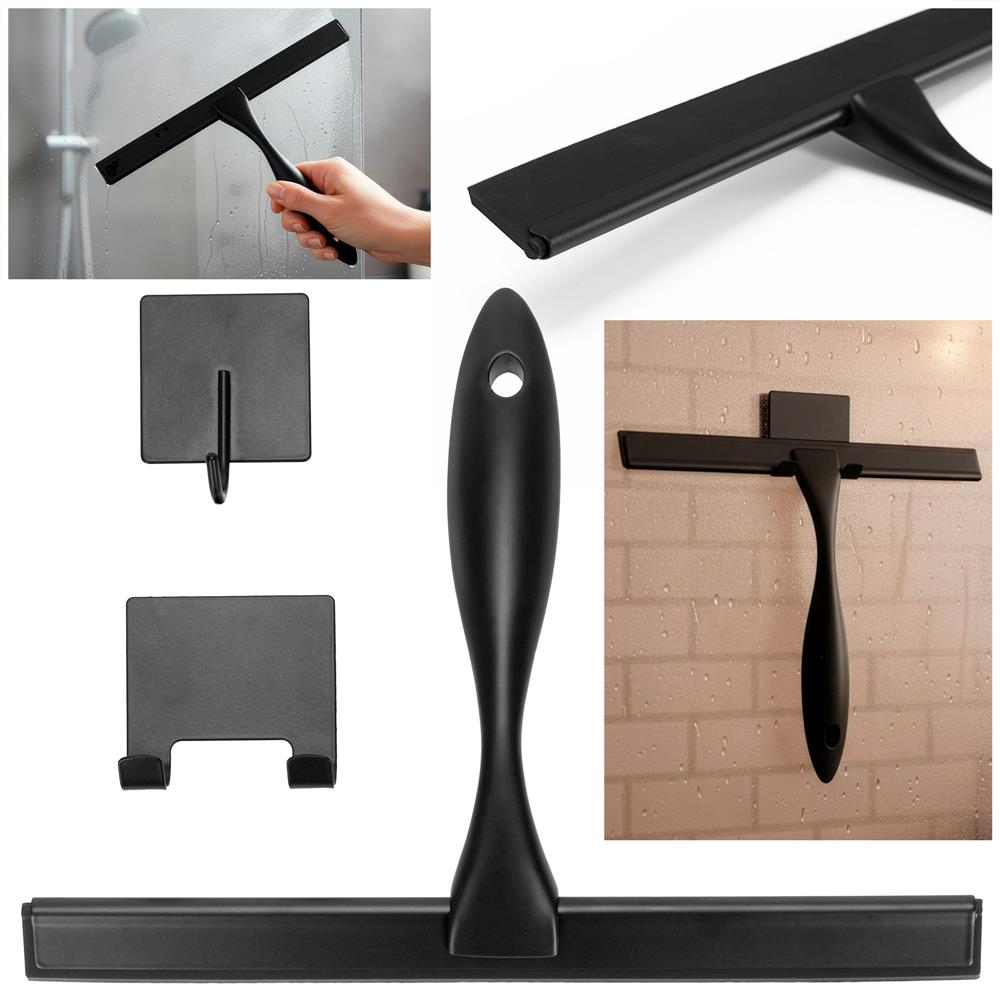 Rozsdamentes acél fürdőszobai lehúzó öntapadós hátlappal, 25 cm-es pengével, matt fekete felülettel - Image 2