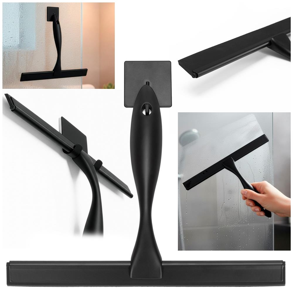 Rozsdamentes acél fürdőszobai lehúzó öntapadós hátlappal, 25 cm-es pengével, matt fekete felülettel - Image 4