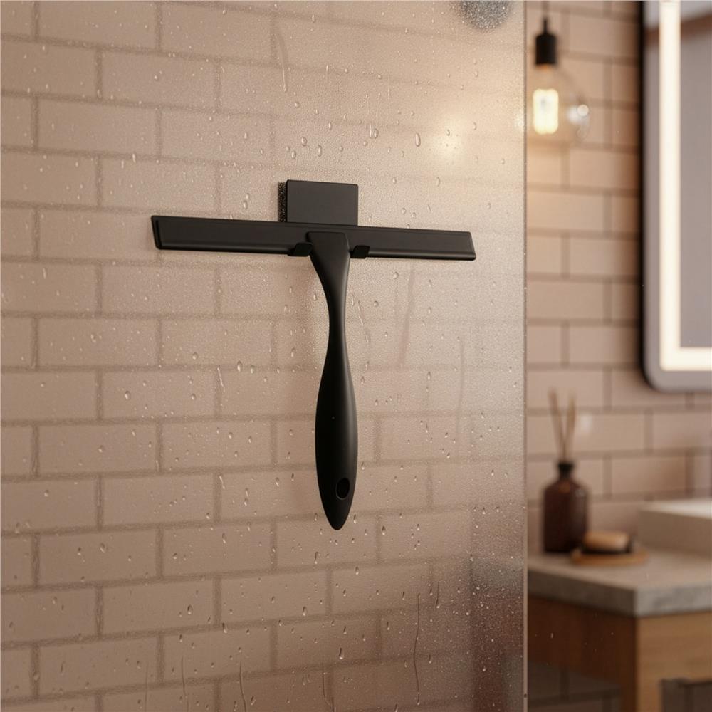 Rozsdamentes acél fürdőszobai lehúzó öntapadós hátlappal, 25 cm-es pengével, matt fekete felülettel - Image 7