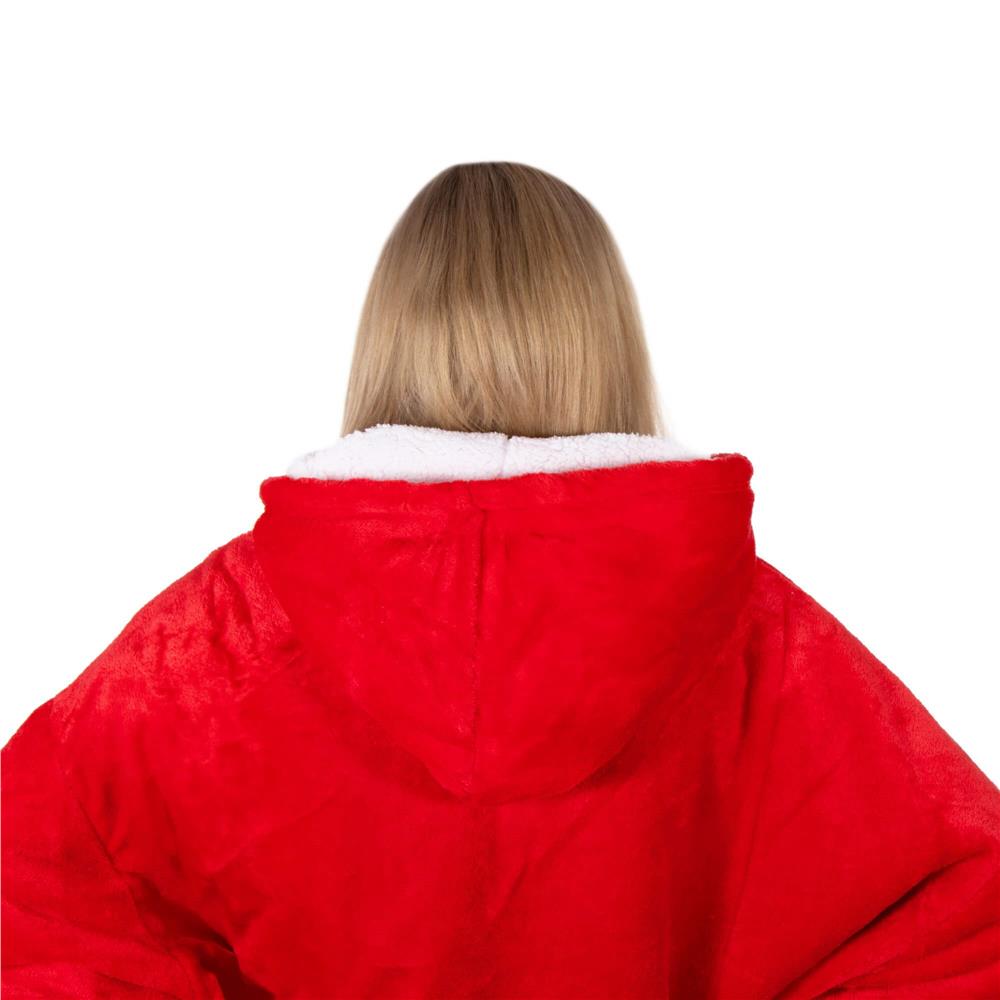 Piros, puha fleece anyagból készült, kapucnis és nagy zsebbel ellátott, oversize takaró-hanorak. - Image 10