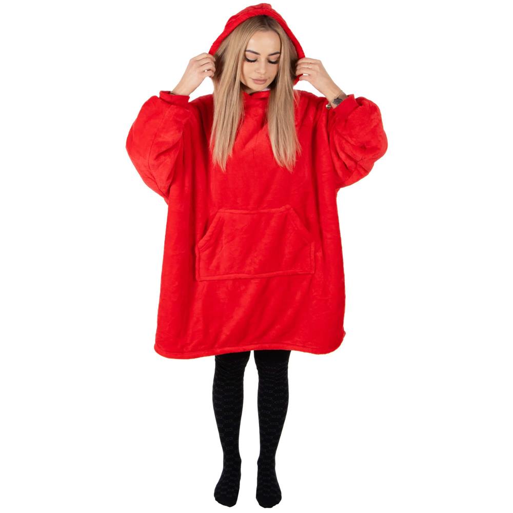 Piros, puha fleece anyagból készült, kapucnis és nagy zsebbel ellátott, oversize takaró-hanorak. - Image 17