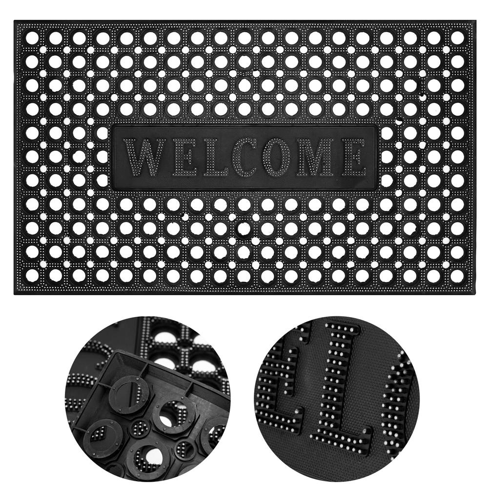 Perforált gumi bejárati szőnyeg, csúszásgátló PVC, Welcome, 45x75 cm, fekete - Image 2