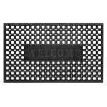 Perforált gumi bejárati szőnyeg, csúszásgátló PVC, Welcome, 45x75 cm, fekete