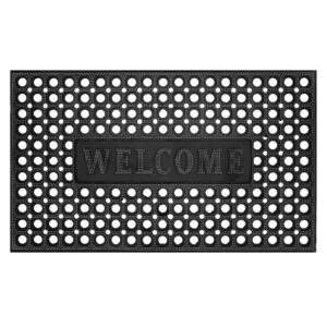 Perforált gumi bejárati szőnyeg, csúszásgátló PVC, Welcome, 45x75 cm, fekete