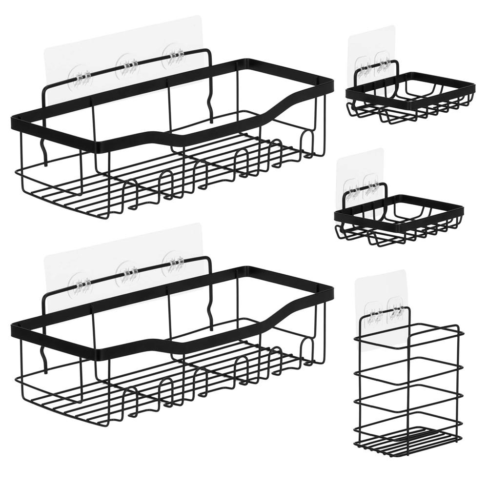 5 darabos fém zuhanypolc készlet öntapadós rögzítéssel, rozsdamentes acél, matt fekete - Image 4