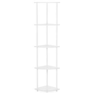 5 polcos sarokpolc, MDF lapokkal és fém vázzal, 148x30x30 cm, fehér