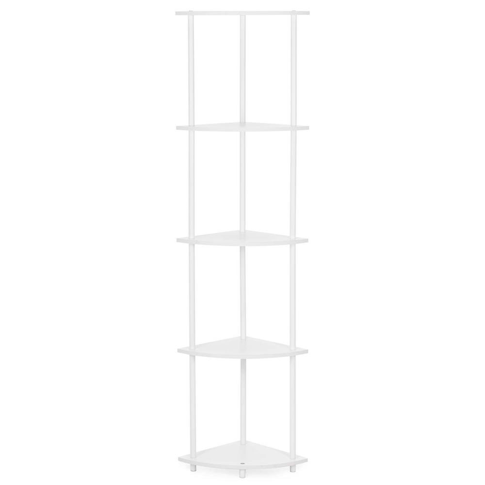 5 polcos sarokpolc, MDF lapokkal és fém vázzal, 148x30x30 cm, fehér