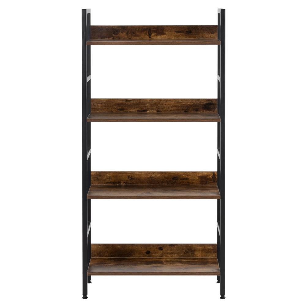 4 polcos ipari stílusú polc MDF lapokkal és fém vázzal, 60x28x124,5 cm, sötétbarna és fekete - Image 18