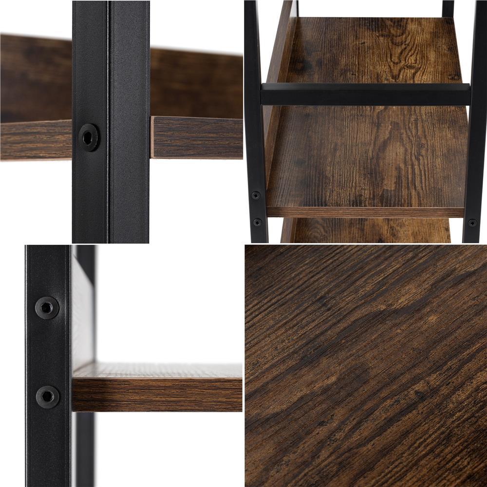 4 polcos ipari stílusú polc MDF lapokkal és fém vázzal, 60x28x124,5 cm, sötétbarna és fekete - Image 19