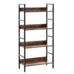 4 polcos ipari stílusú polc MDF lapokkal és fém vázzal, 60x28x124,5 cm, sötétbarna és fekete