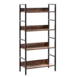 4 polcos ipari stílusú polc MDF lapokkal és fém vázzal, 60x28x124,5 cm, sötétbarna és fekete
