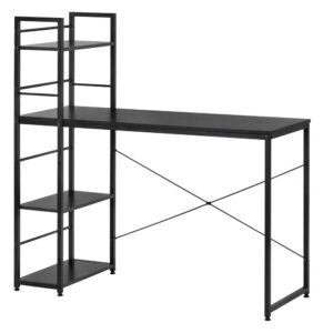 Íróasztal MDF lappal és oldalsó polcokkal, fém vázzal, 120x48x122 cm, fekete