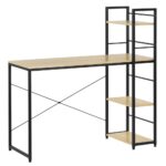 Íróasztal MDF lappal és oldalsó polcokkal, fém vázzal, 120x48x122 cm, világosbarna