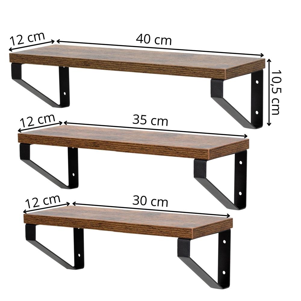 Fém és MDF fali polc szett 3 db, 30-35-40 x 12 cm, fekete és barna - Image 20
