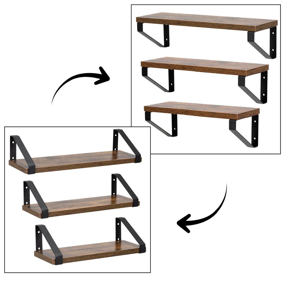 Fém és MDF fali polc szett 3 db, 30-35-40 x 12 cm, fekete és barna - Image 21