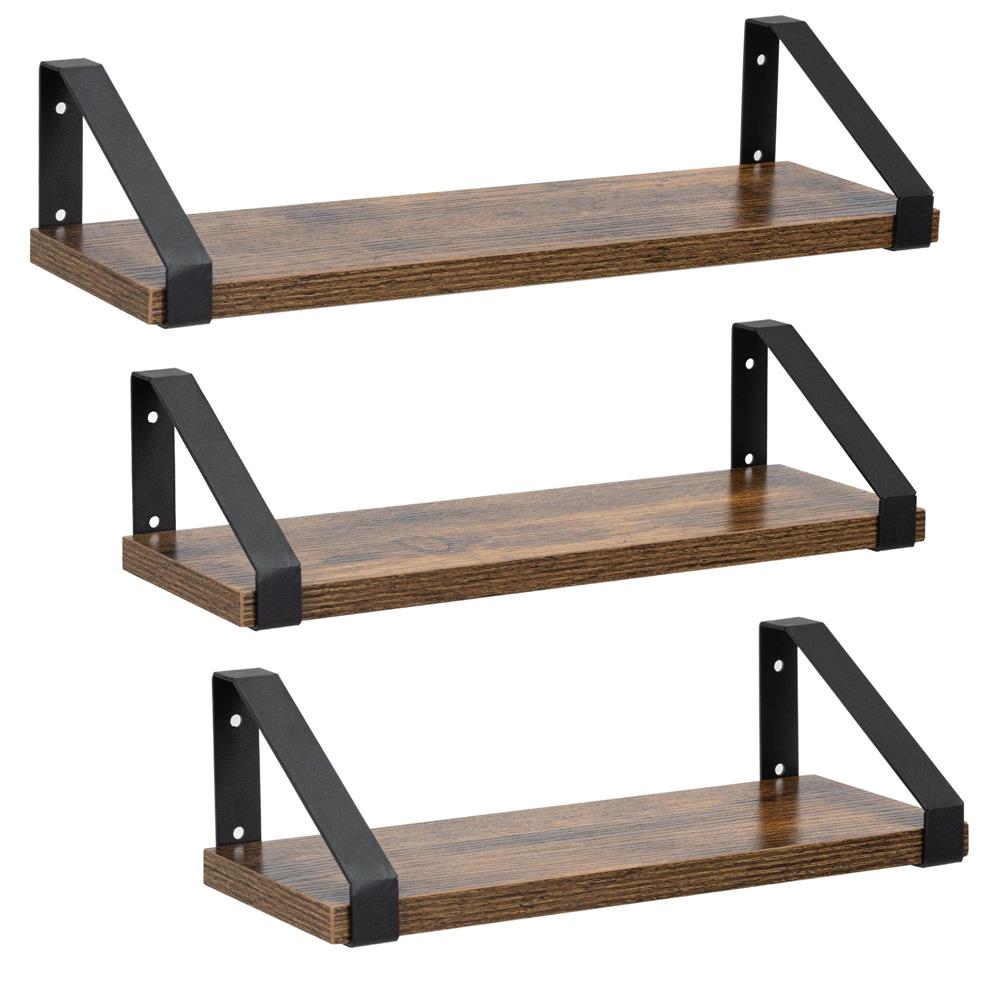 Fém és MDF fali polc szett 3 db, 30-35-40 x 12 cm, fekete és barna