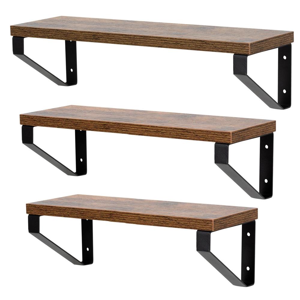 Fém és MDF fali polc szett 3 db, 30-35-40 x 12 cm, fekete és barna - Image 4