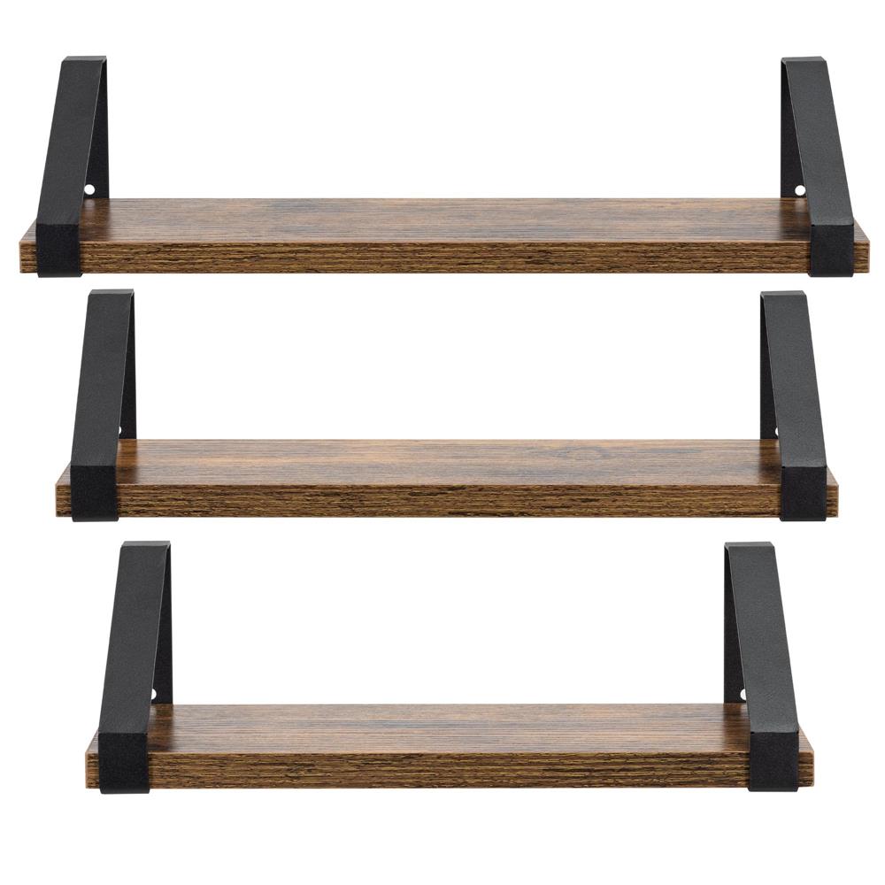 Fém és MDF fali polc szett 3 db, 30-35-40 x 12 cm, fekete és barna - Image 5