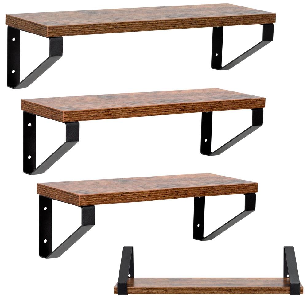 Fém és MDF fali polc szett 3 db, 30-35-40 x 12 cm, fekete és barna - Image 6