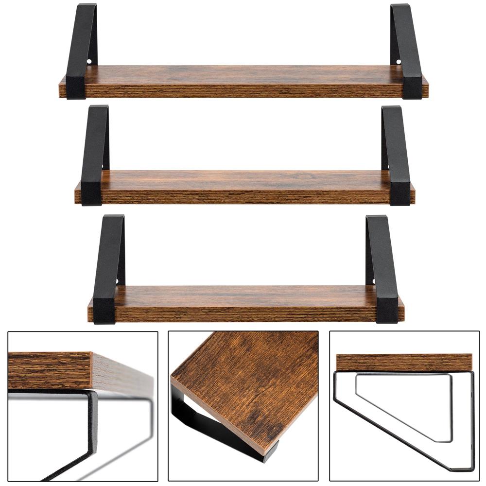 Fém és MDF fali polc szett 3 db, 30-35-40 x 12 cm, fekete és barna - Image 7