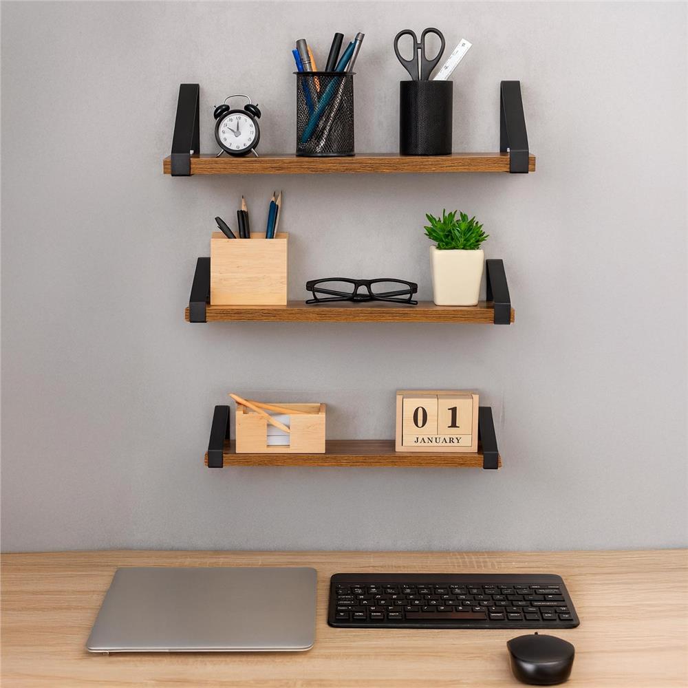 Fém és MDF fali polc szett 3 db, 30-35-40 x 12 cm, fekete és barna - Image 9