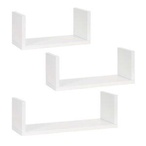 3 db-os MDF fali polc készlet dekorációhoz és tároláshoz, 30, 45 és 60 cm, fehér