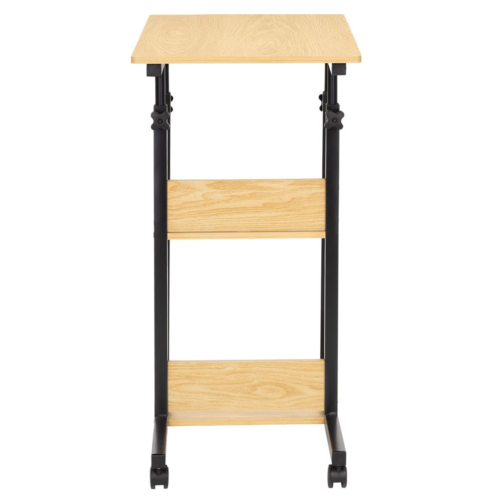 Magasságban állítható íróasztal polcokkal és kerekekkel, fa asztallappal és fém szerkezettel, 80x40x76-86 cm, natúr barna - Image 11