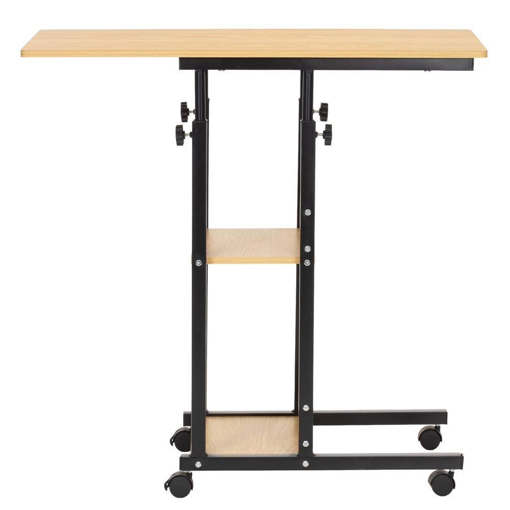 Magasságban állítható íróasztal polcokkal és kerekekkel, fa asztallappal és fém szerkezettel, 80x40x76-86 cm, natúr barna - Image 8